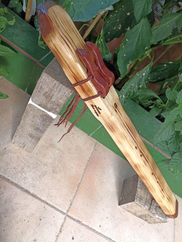Mi (E) Pine wood drone native american flute with tiger eyes inlay